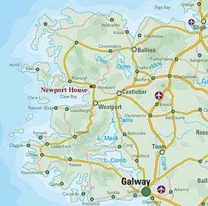 Location of Newport House Hotel, overlooking Clew Bay in Co Mayo, Ireland